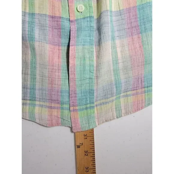 Multicolored Pastel Plaid FLYING SCOTSMAN Short Sleeve Button Shirt - Large - Picture 4 of 5